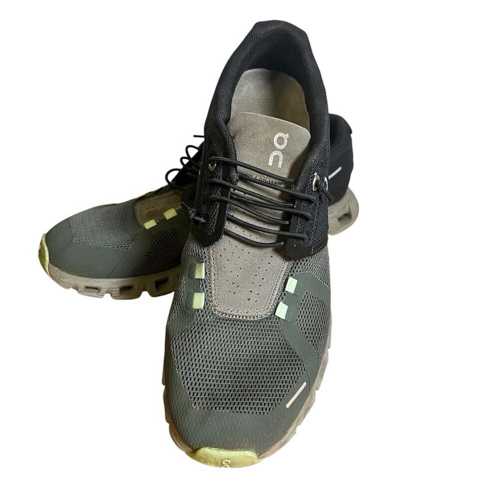 ON Cloud 5 Women Sz 9.5 Athletic Shoes Sneakers Gray Lime Mesh Speed Lacing